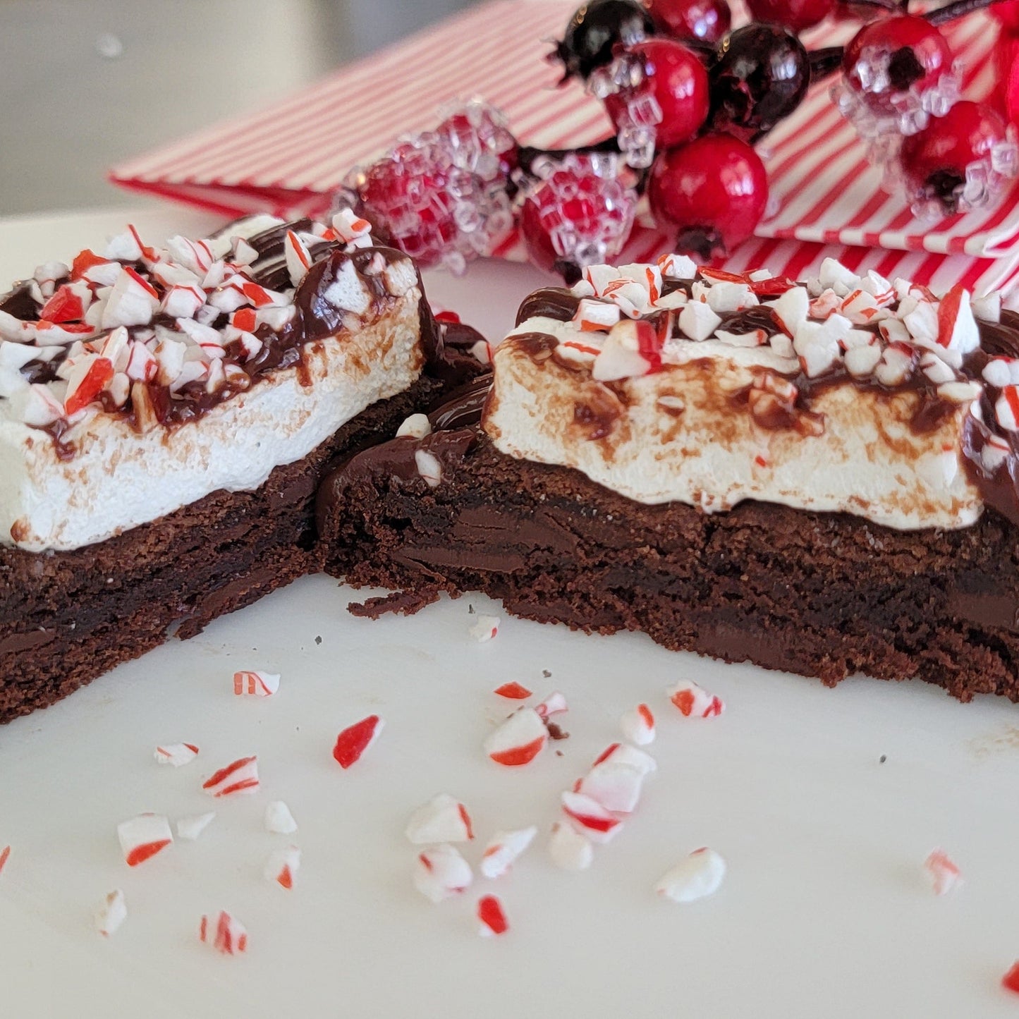 Chocolate Cookie with marshmallow, chocolate glaze and peppermint candy